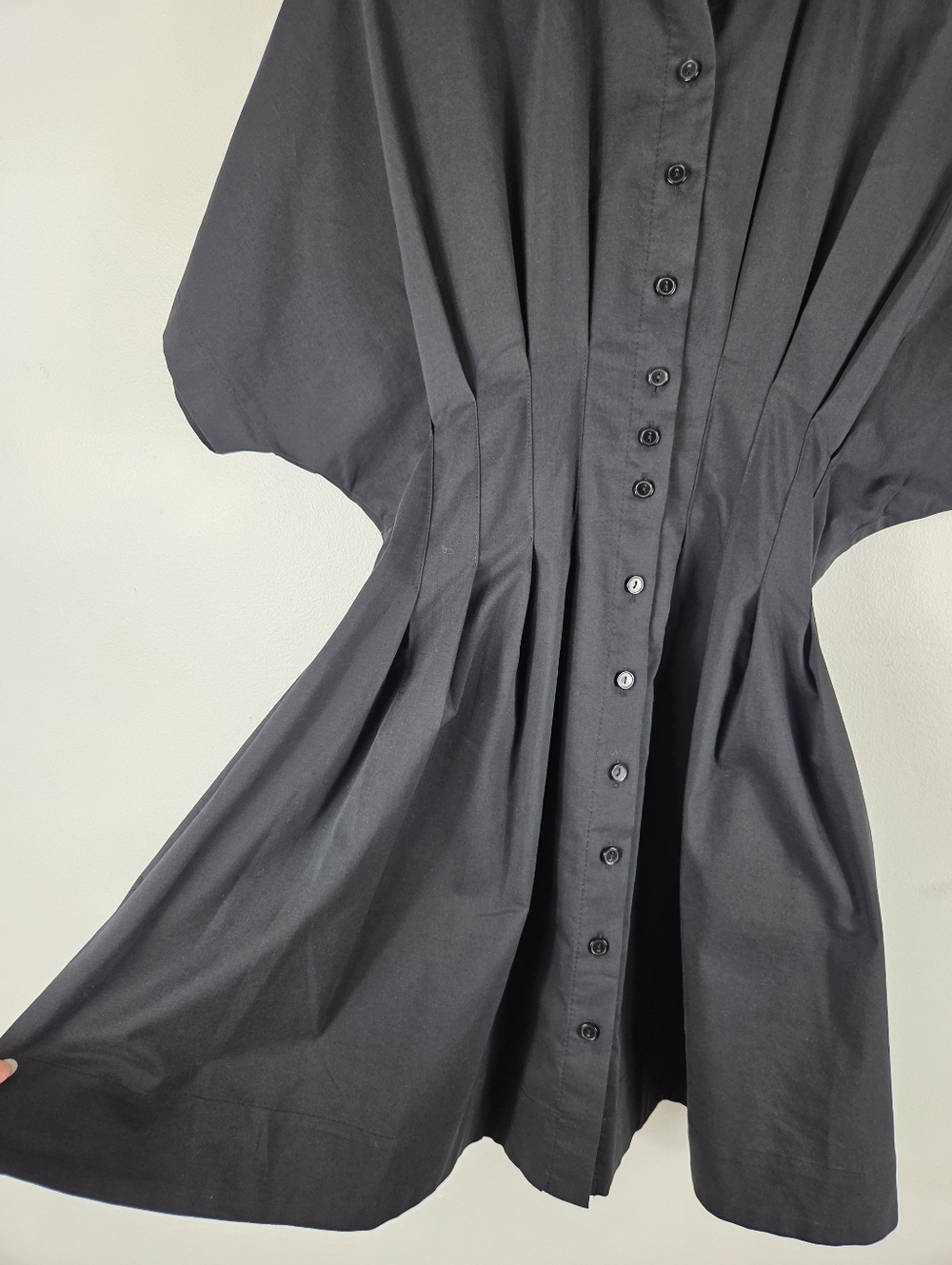 Anthro Exquise Tobie Button Up Pintuck Kimono Sleeve Fit & Flare Shirt Dress - Picture 5 of 14